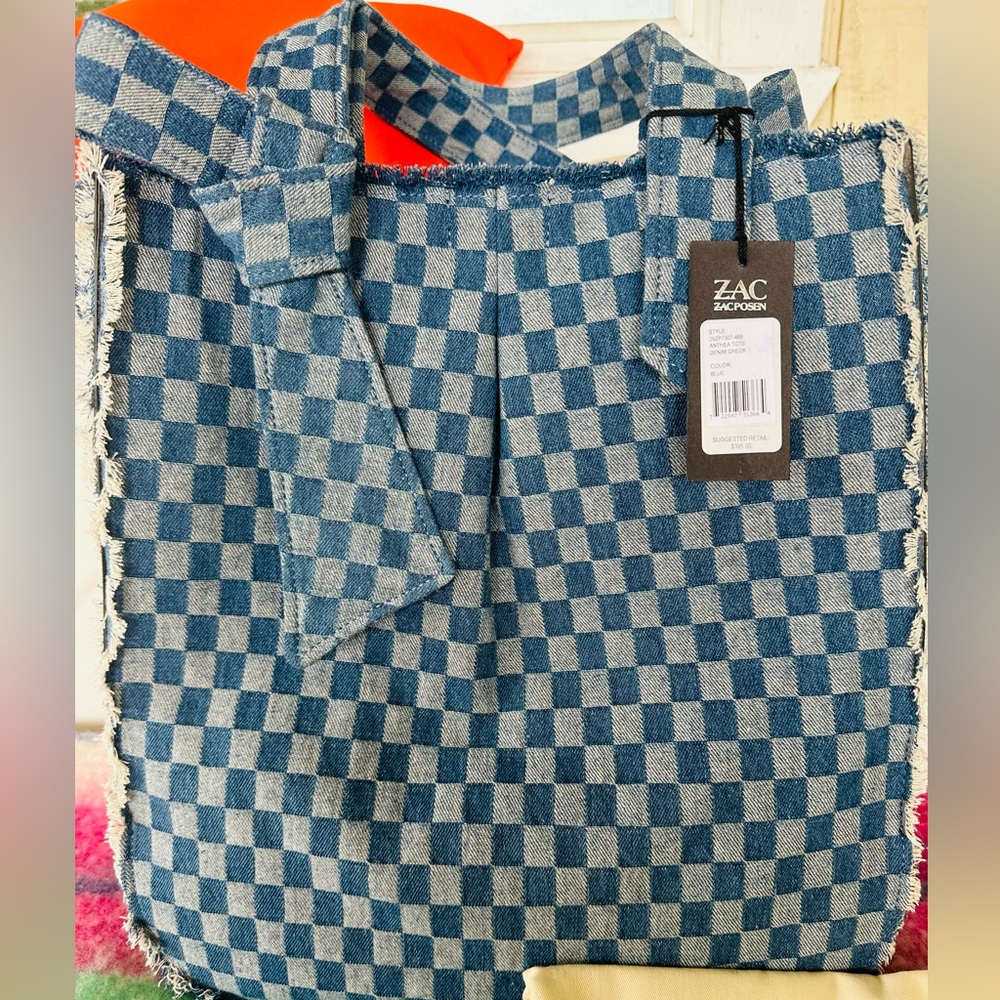 Zac Posen Anthea Tote Denim Check retail $ 395